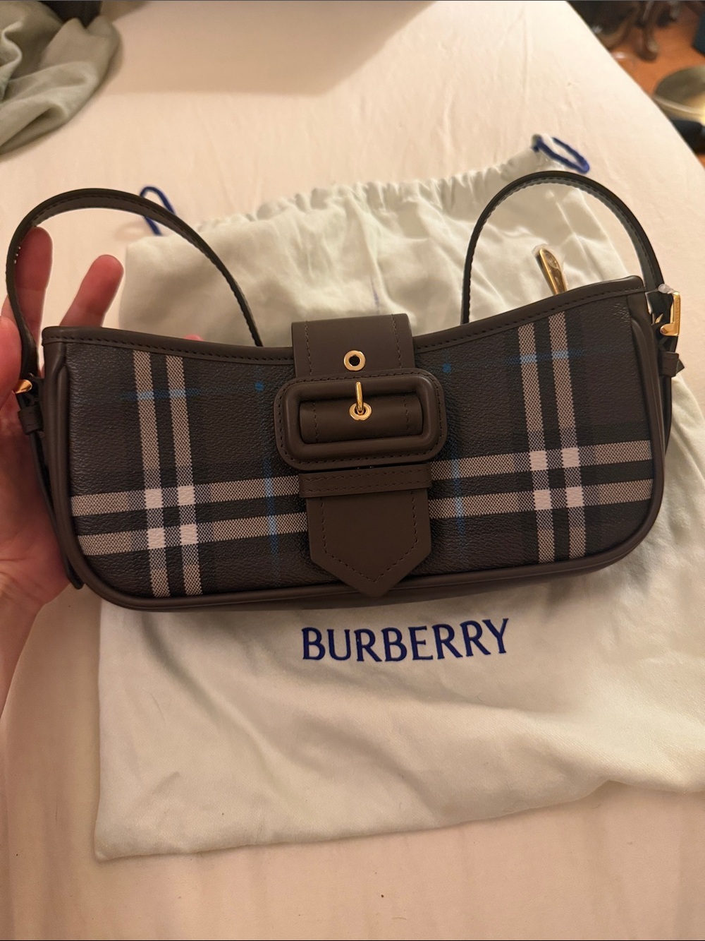 Burberry Dark Brown Plaid Shoulder Bag - New - Never Worn - Baguette